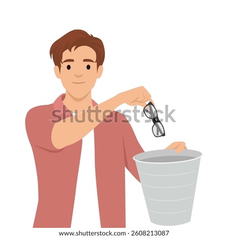 Man Throwing Away His Glasses with a Calm Expression. Symbolizing a vision improvement. Flat vector illustration isolated on white background
