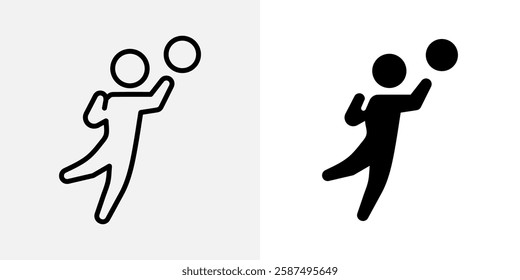 Man throwing ball icon. Action and motion symbol. Athletic silhouette vector illustration. Sports competition and dynamic movement sign. Game and performance pictogram. Energy and exercise concept.
