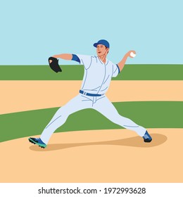 man throwing a baseball in field
