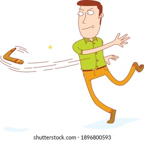 un hombre lanzando un boomerang