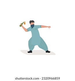 Man throwing bottle protester Pakistani people vector illustration