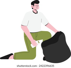 Man Throwing Bottles Into Plastic Trash Bags Illustration