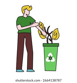 Homem Jogando Ramificações Na Reciclagem