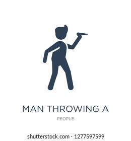 man throwing a dart icon vector on white background, man throwing a dart trendy filled icons from People collection, man throwing a dart vector illustration
