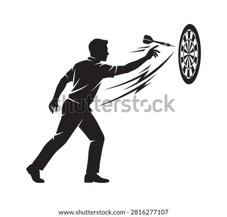 Man throwing dart at target board professional vector silhouette graphic