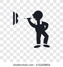Man throwing a dart vector icon isolated on transparent background, Man throwing a dart logo concept