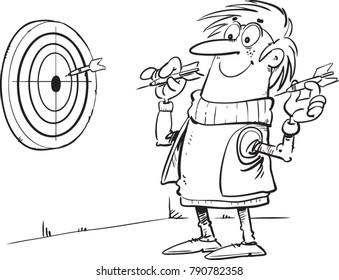 man throwing darts at a target board