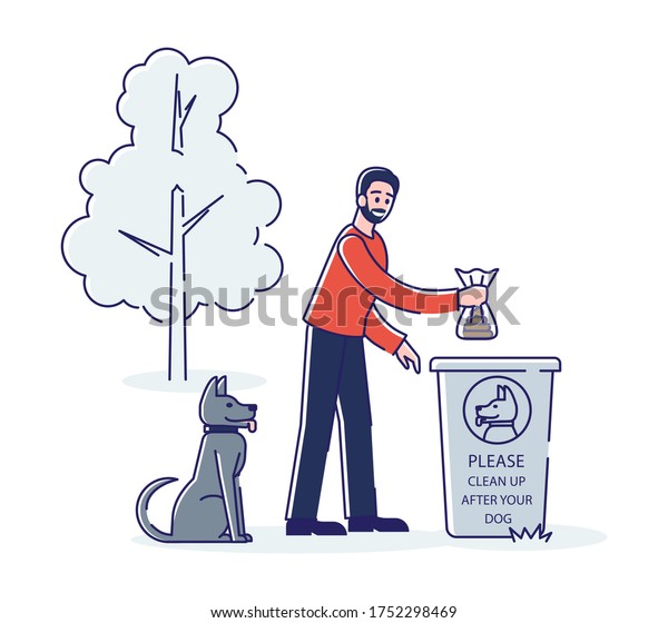 Man Throwing Dog Waste Litter Bin Stock Vector (Royalty Free