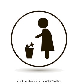 Man throwing garbage in a basket vector icon. On a white background