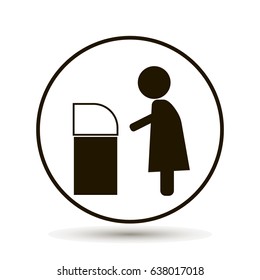 Man throwing garbage in a basket vector icon. On a white background