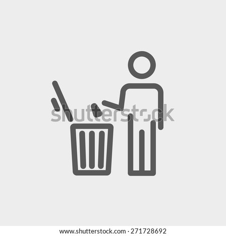 Man throwing garbage in a bin icon thin line for web and mobile, modern minimalistic flat design. Vector dark grey icon on light grey background.