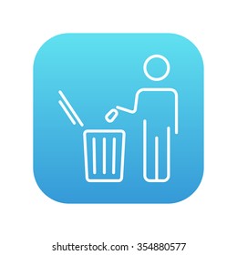 Man throwing garbage in a bin line icon for web, mobile and infographics. Vector white icon on the blue gradient square with rounded corners isolated on white background.