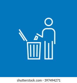 Man throwing garbage in a bin line icon.