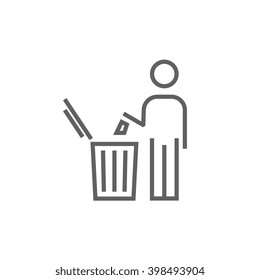 Man throwing garbage in a bin line icon.