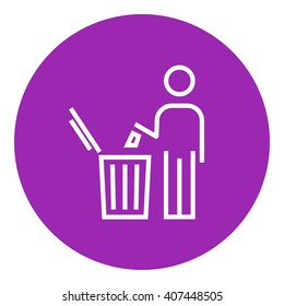 Man throwing garbage in a bin line icon.