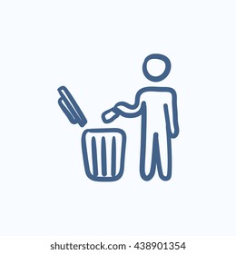 Man throwing garbage in a bin vector sketch icon isolated on background. Hand drawn Man throwing garbage in a bin icon. Man throwing garbage in a bin sketch icon for infographic, website or app.