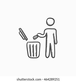 Man throwing garbage in a bin vector sketch icon isolated on background. Hand drawn Man throwing garbage in a bin icon. Man throwing garbage in a bin sketch icon for infographic, website or app.