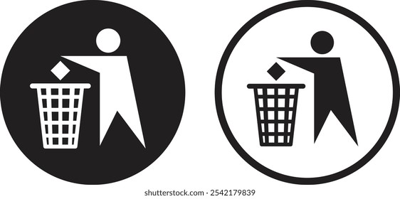 Man throwing garbage icon set in two styles . Tidy man mark icon . Trash icon vector