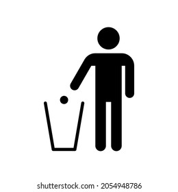 Man throwing garbage. Throw garbage in its place symbol. High quality and suitable for your design, web design, symbol on buildings, park and more. Flat design vector illustration, silhouette.