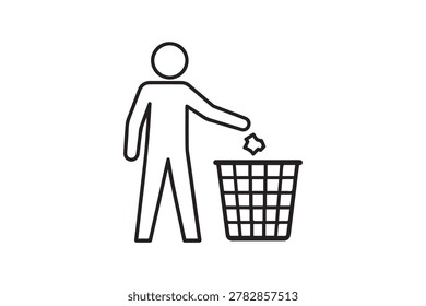 Man Throwing Garbage in Trash Bin Icon