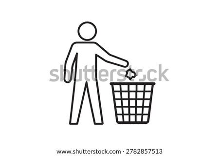 Man Throwing Garbage in Trash Bin Icon