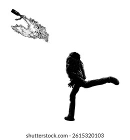 Man throwing molotov hand drawing vector isolated on white background.