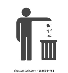 Man throwing out trash. Tidy man symbol, do not litter icon, keep clean, do not waste vector icon.