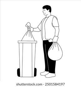 Man throwing out trash, vector