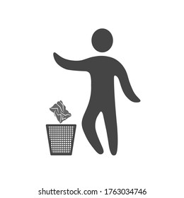 Man throwing paper in a garbage bin. eps 10