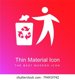 Man throwing paper in recycle container red and pink gradient material white icon minimal design