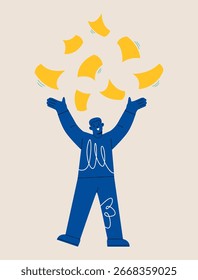 Man throwing papers up. Colorful vector illustration