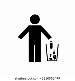 Man throwing rubbish into the bin sign,Silhouette Garbage Recycling icon, Illustration vector design