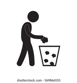 man throwing trash can pictogram vector illustration eps 10