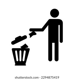 hombre lanzando basura al vector de la papelera de polvo Icono de reciclaje sobre fondo blanco..eps