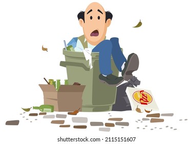 Man thrown into trash bin. Unnecessary male. Illustration concept for mobile website and internet development.