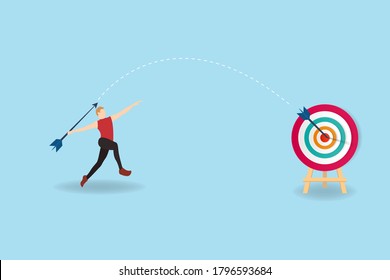 Man throws an arrow to bullseye, Flat illustration vector isolated on background
