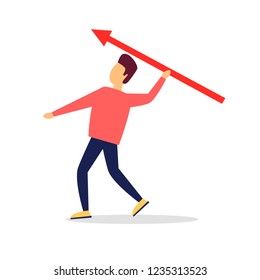 Man throws an arrow, business idea, business success. Flat style vector illustration.