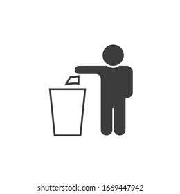 A man throws away trash. Vector illustration in flat design