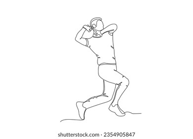 Un hombre arroja una pelota. Dibujo de una línea de cricket