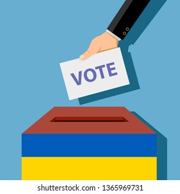 Man throws a ballot paper into a ballot box. Presidential elections in Ukraine. Vector illustration.