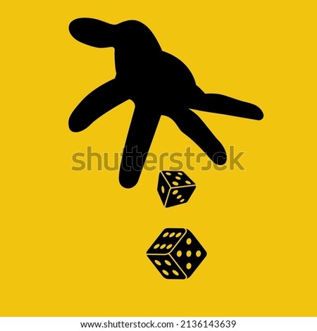 Man throws dice.  Template for gambling. Throwing dice.  Red dice on the table. Man avid person. Gambler concept. Playing in hand. Vector illustration flat design. Isolated on white background.