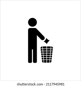 man throws garbage in the bin icon, vector illustration, symbol