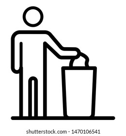 Man throws garbage into cart icon. Outline man throws garbage into cart vector icon for web design isolated on white background