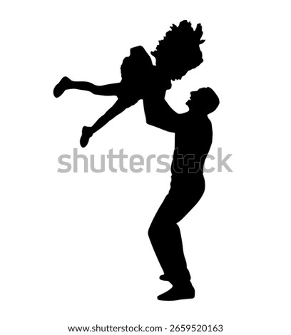 Man throws up girl and catches her silhouette. Father's Day. The pastime of father and daughter. Vector illustration