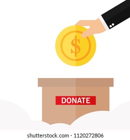 Man throws gold coin in a box for donations