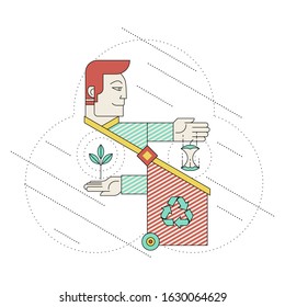 a man throws waste in recycle can, concept of ecology, recycle and save the planet, vector illustration