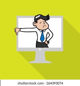 Man thumb down in computer monitor