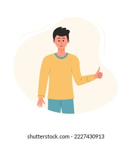 Man with thumb up hand gesture. Maximum approval, positive like, agreement, class, cool, well done, good feedback, success concept. 