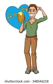 Man with thumb up and holding beer mug Vector Cartoon, illustration  