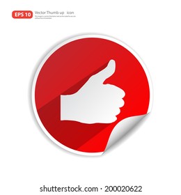 Man Thumbs up icon with shadow on red color sticker background ,like & favorite concept
